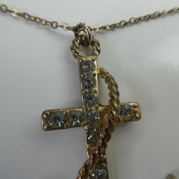 Anchor Rhinestone Sparkly Nautical Marine Gold Tone Pendant Chain Necklace 26" - Picture 3 of 10